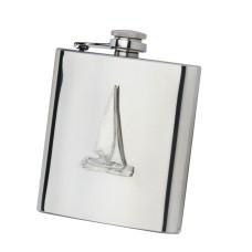 Stainless Steel Pocket Flask with Pewter Yacht Badge