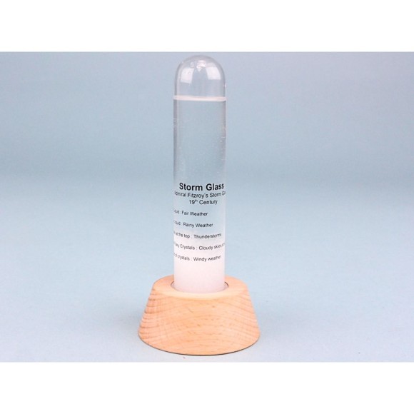 Storm Glass on Tapered Wooden Base, 14cm