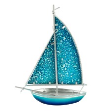 Stained Glass Bermuda-rigged Yacht, light blue, 26cm