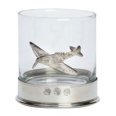 Pewter-mounted Whisky Tumbler with Spitfire Badge