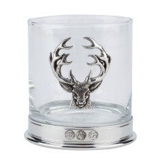 Pewter-mounted Whisky Tumbler with Stag Badge