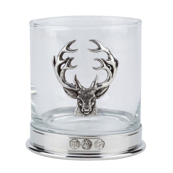 Pewter-mounted Whisky Tumbler with Stag Badge