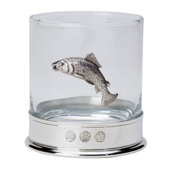 Pewter-mounted Whisky Tumbler with Salmon Badge