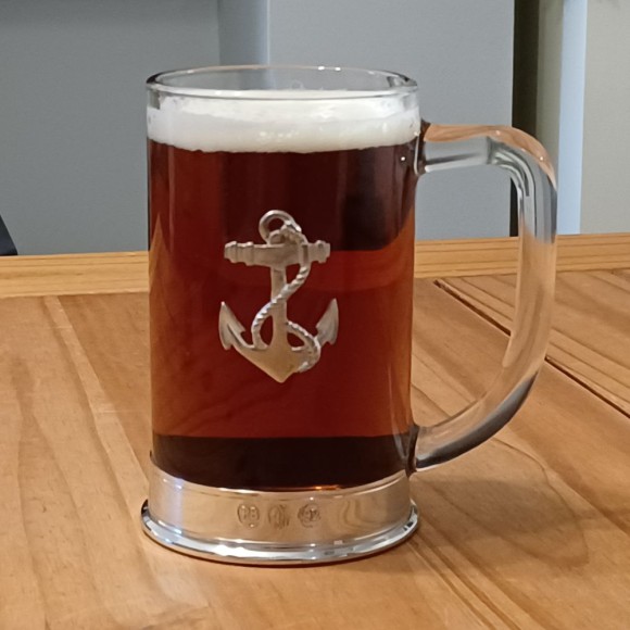 Glass Tankard with Pewter Base and Anchor Badge