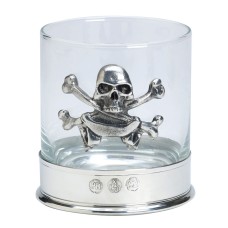 Pewter-mounted Whisky Tumbler with Skull & Crossbones Badge
