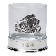 Pewter-mounted Whisky Tumbler with Steam Train Badge