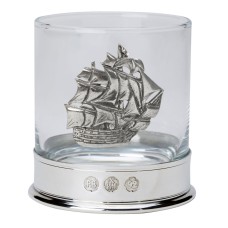 Pewter-mounted Whisky Tumbler with HMS Victory Badge