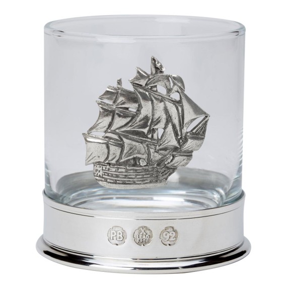 Pewter-mounted Whisky Tumbler with HMS Victory Badge