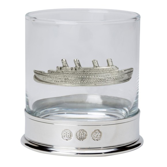 Pewter-mounted Whisky Tumbler with RMS Titanic Badge