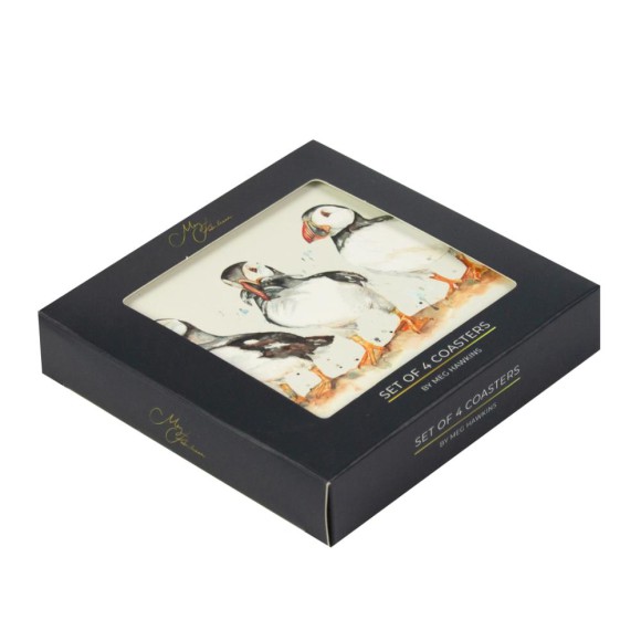 Meg Hawkins Puffin Trio Coasters, set of 4