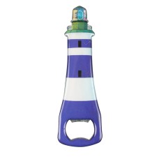 Lighthouse Bottle Opener Magnet, blue/white stripe