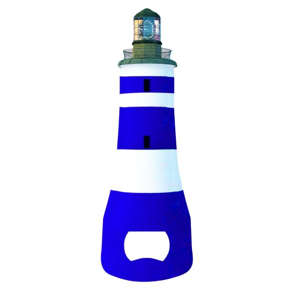 Lighthouse Bottle Opener Magnet, blue/white stripe