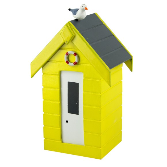 Beach Hut Money Box, yellow, 15cm