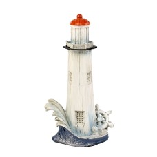 Painted Wood-effect Lighthouse with Wheel, 22cm