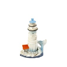 Painted Wood-effect Lighthouse with Whale Tail, 9cm