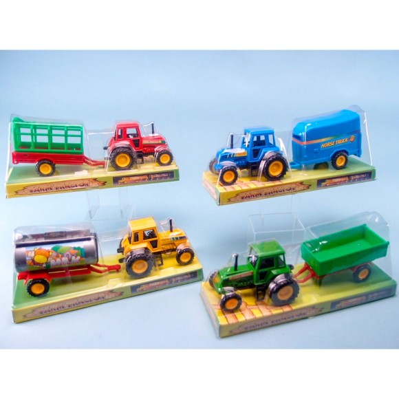 Die-cast Tractor with Trailer, 23cm, 4 assorted