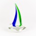 Glass Sailing Boat, green/blue, 22cm