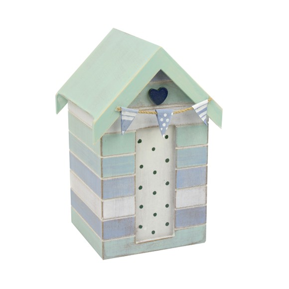 Beach Hut Box, blue/green (heart), 20cm