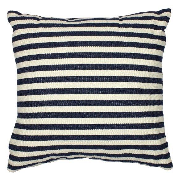 Stripy Square Cushion, blue/white, 37cm