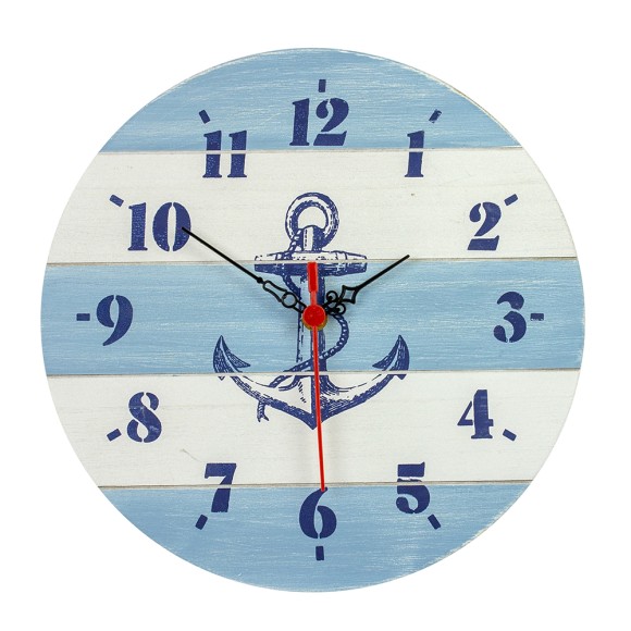Wooden Clock, blue/white, 30cm