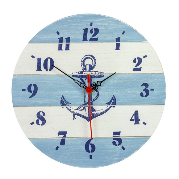 Wooden Clock, blue/white, 30cm