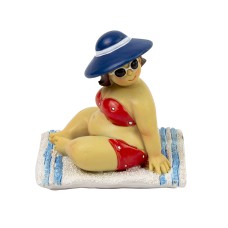 Fat Lady Sitting on Towel, blue stripe, 7cm