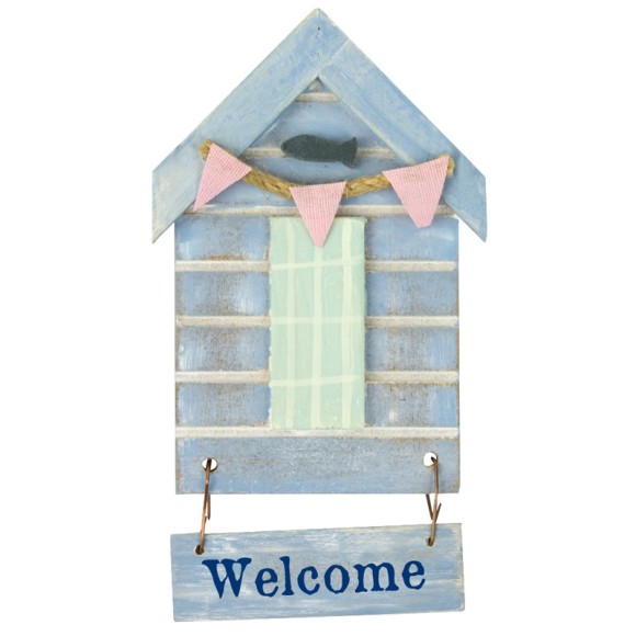 Beach Hut-Style Magnet, Welcome, 12cm