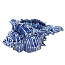 Ceramic Conch Shell Pot, blue, 17cm