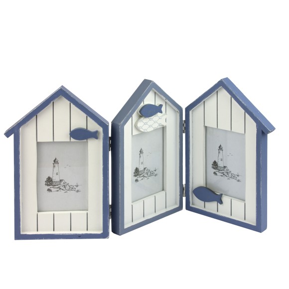 Beach Huts Triple Photo Frame, 45x25cm