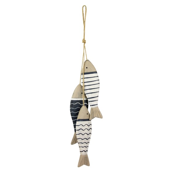 Wooden Hanging Fish, blue/white, 41cm