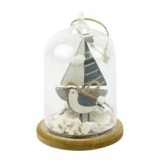 Glass Dome Yacht/Seagull/Shells, 8x11cm