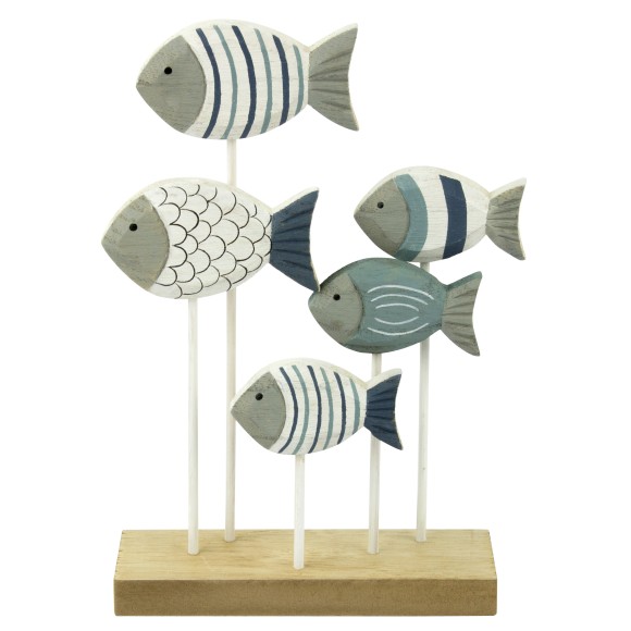Wooden Shoal of Fish (5), stripes, 15cm