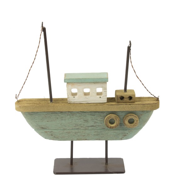 Twin-masted Rustic Boat, green, 21cm