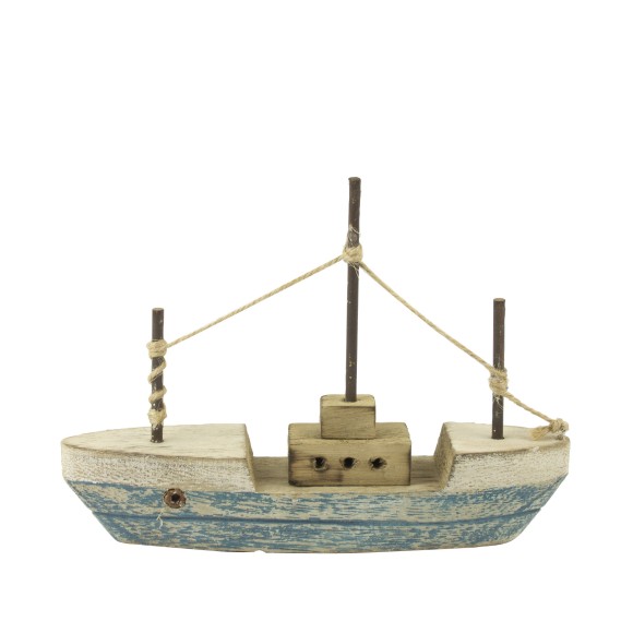 Triple-masted Trawler, blue, 18x13cm