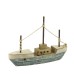 Triple-masted Trawler, blue, 18x13cm