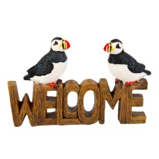 WELCOME Sign with Puffins, 19cm