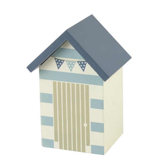 Beach Hut Money Box, striped door, 14cm