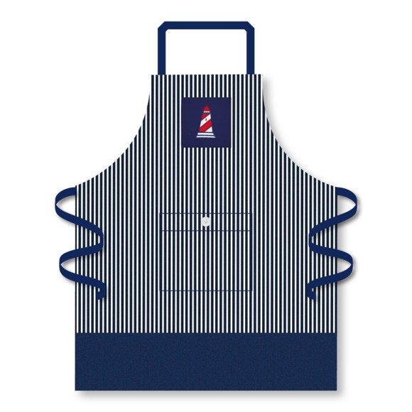 Lighthouse Apron, navy stripe/red, 68x87cm