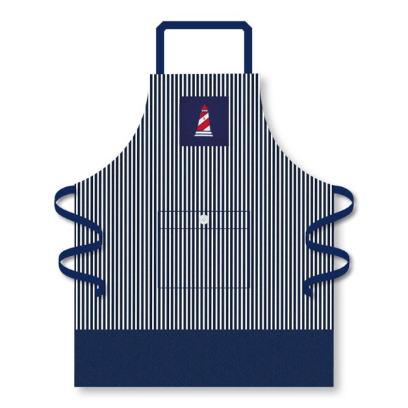 Lighthouse Apron, navy stripe/red, 68x87cm