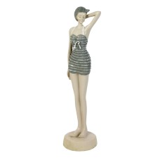 Elegant Beach Lady in Stripy Swimsuit, grey, 30cm