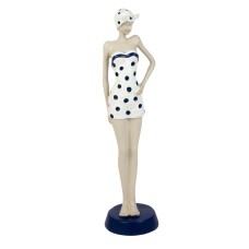 Elegant Beach Lady in Spotty Swimsuit, white/blue, 30cm