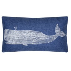 Denim-style Cushion with Whale, blue, 50x30cm