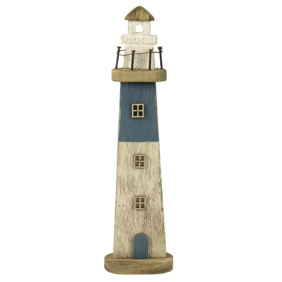 Rustic-style Wooden Lighthouse, blue, 35cm