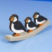 Puffin & Chicks on Curved Wooden Base, 17cm