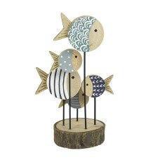 Shoal of Round Fish on Wooden Stand, 19cm