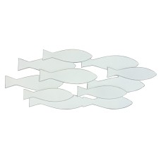 Wooden Shoal of Fish, white, 46cm