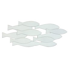 Wooden Shoal of Fish, white, 46cm