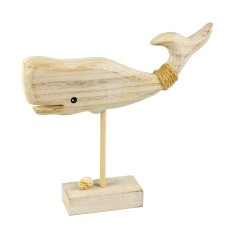 Wooden Whale on Stand, natural, 20cm