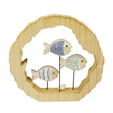 Three Fish in Log Slice Frame, 20cm