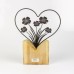 Wire Heart with Flower in Wood Stand, 23cm